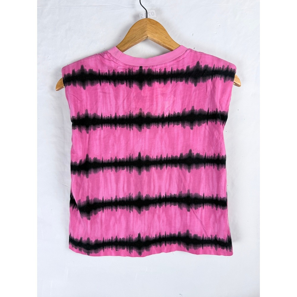 Alice + Olivia Pink Black Tie Dye Padded Shoulder Muscle Tee Top M - Picture 2 of 7